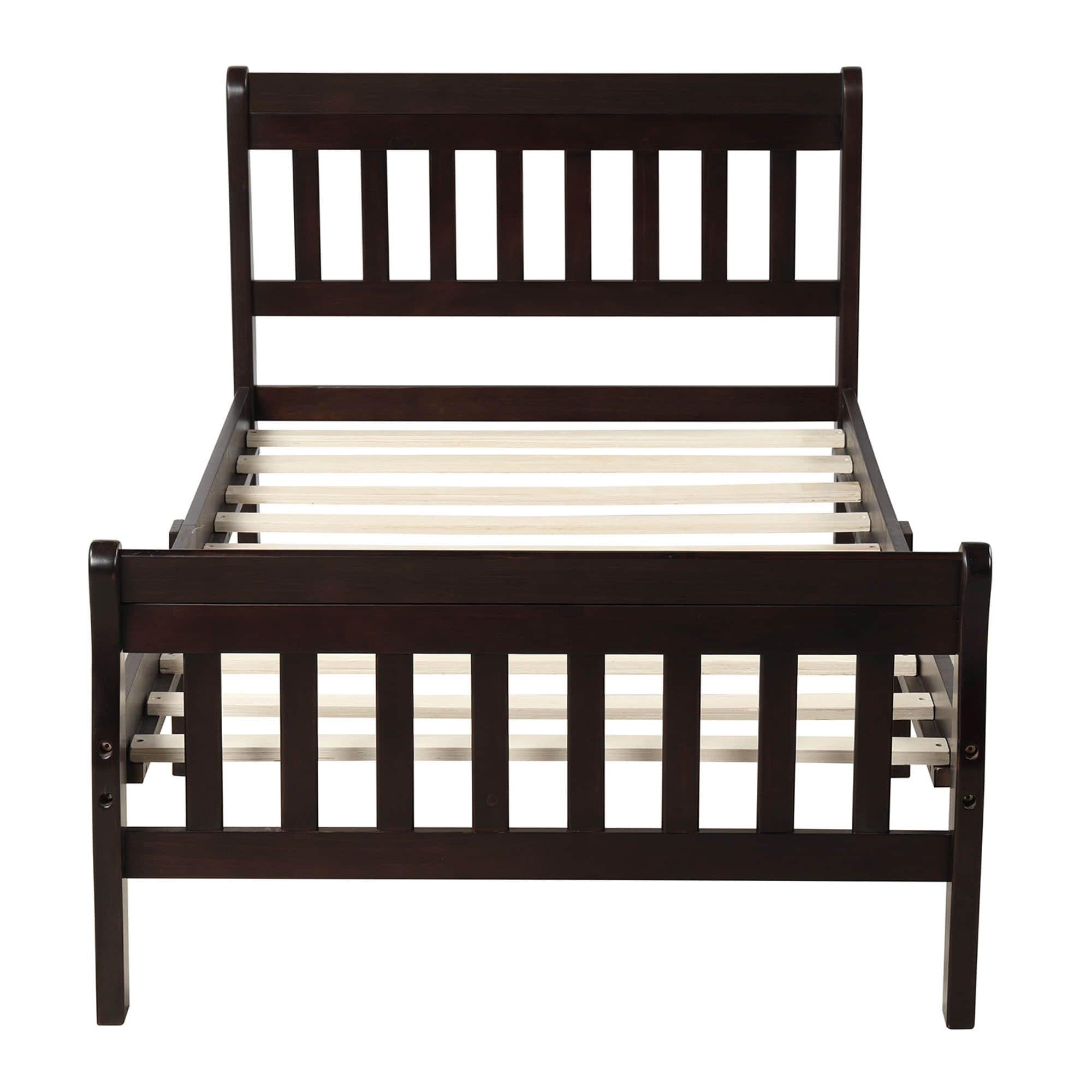 Wood Twin Size Sleigh Platform Bed Frame with Headboard