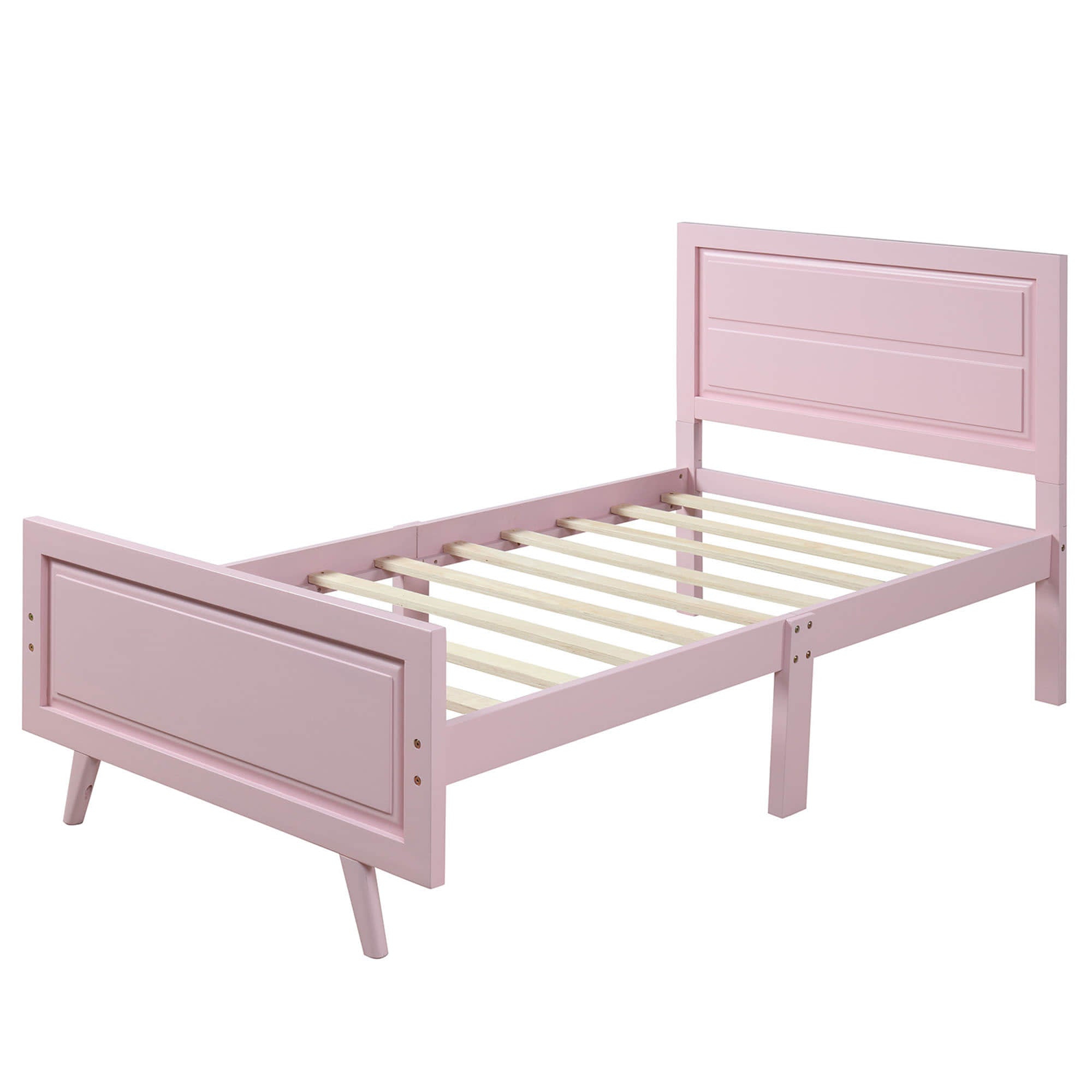 Wood Twin Platform Girls Bed Frame with Headboard and Footboard