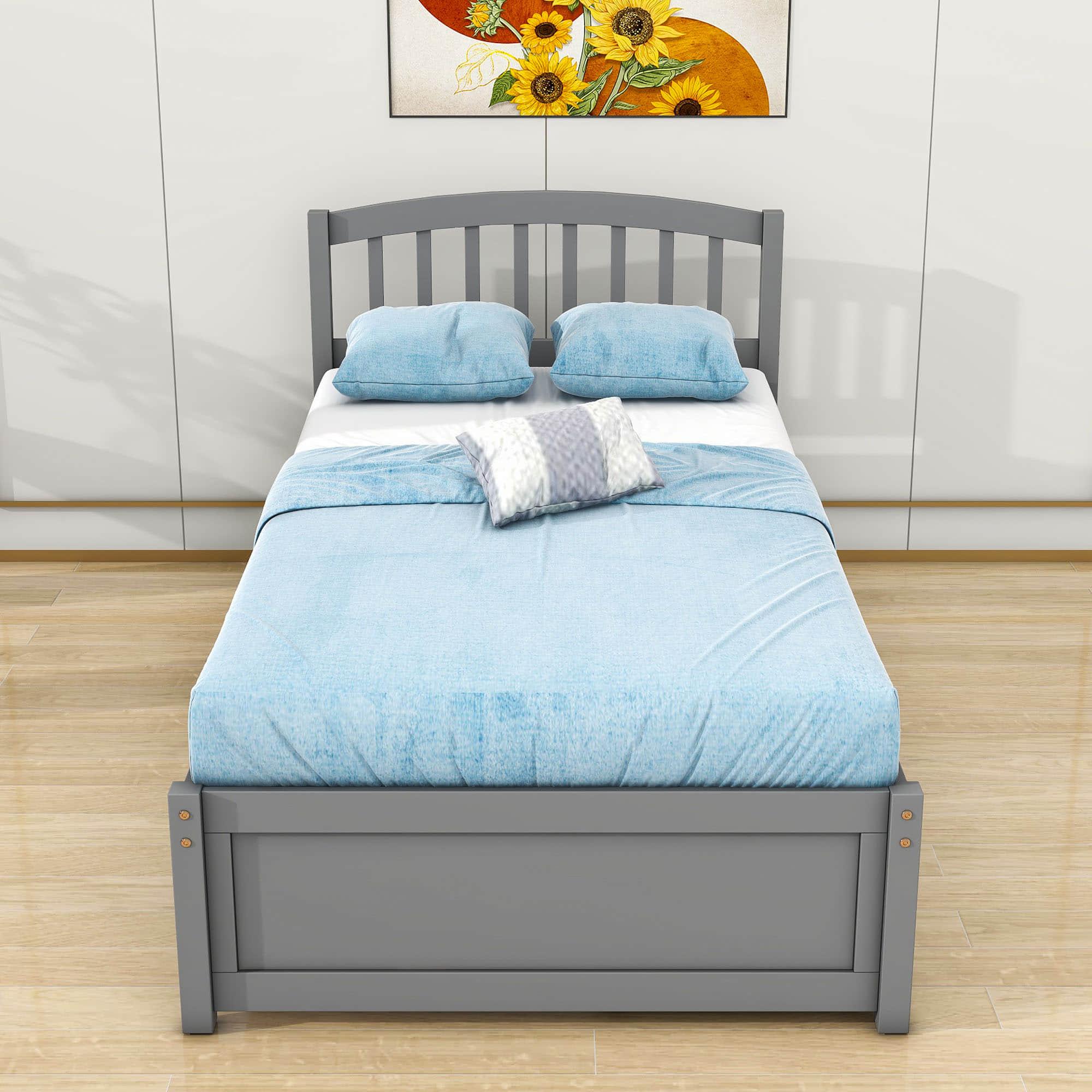 Twin Platform Bed Frame with Storage and Headboard - [Wood, Drawers]