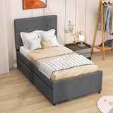 Twin Linen Upholstered Platform Bed with Storage and Headboard