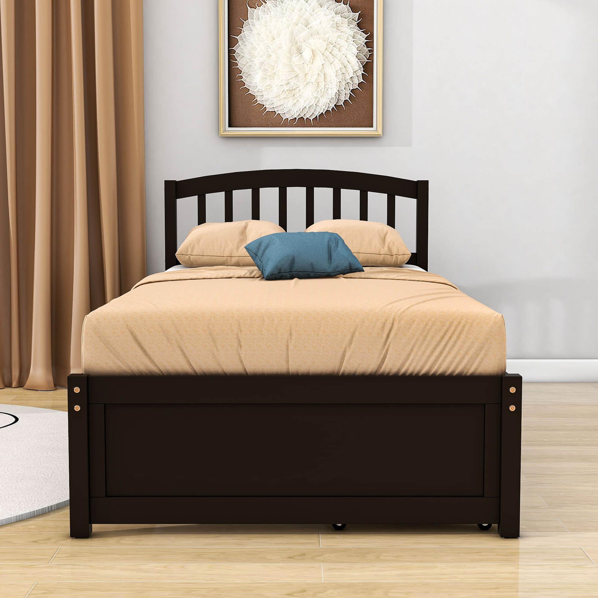 Twin Platform Bed Frame with Storage and Headboard - [Wood, Drawers]