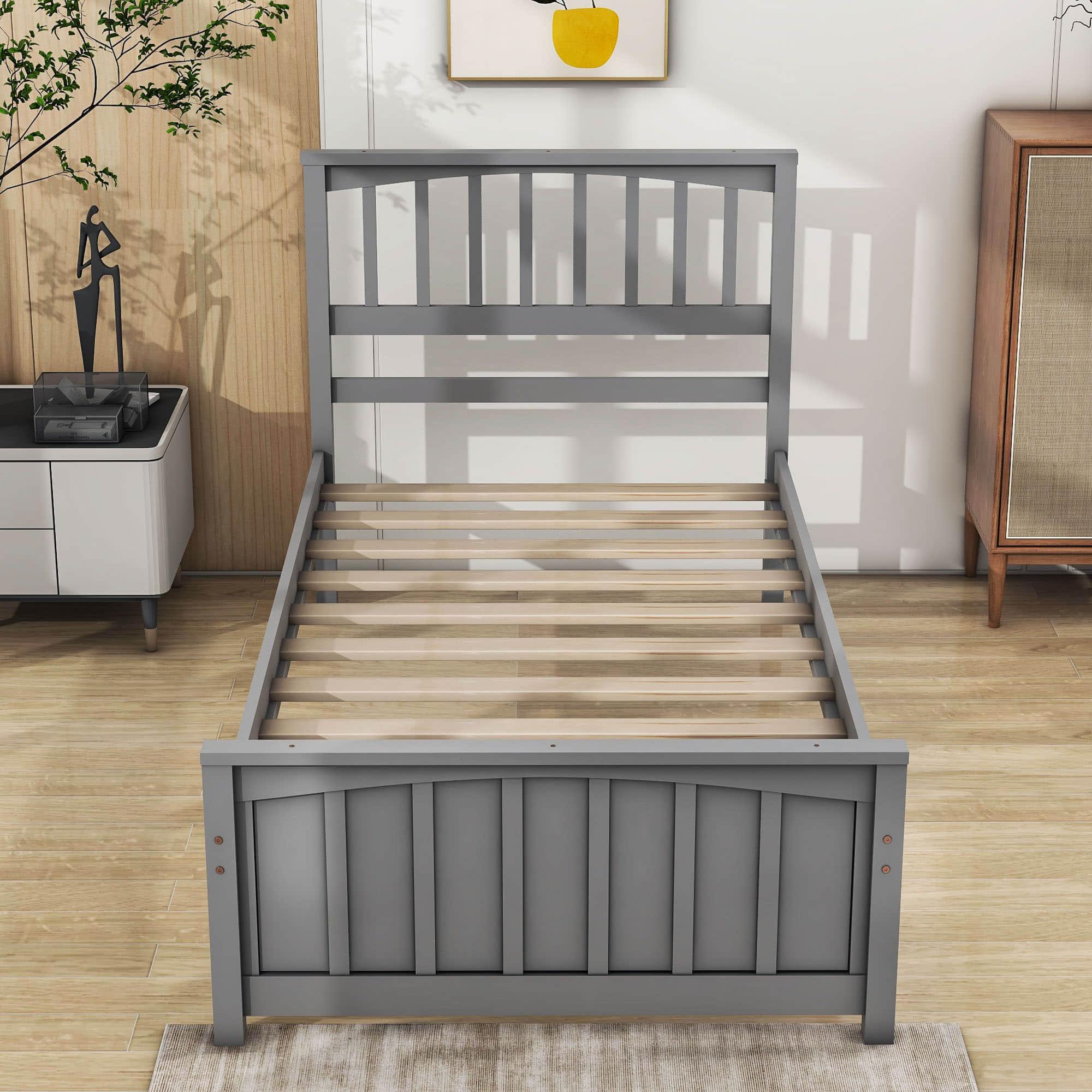 Wood Kids Bed Frame with Headboard and Footboard