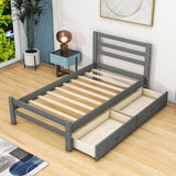 Twin Wooden Platform Bed with Storage and Headboard