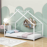 Twin Size Metal House Floor Bed for Toddler, Kids