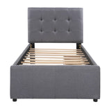 Twin Linen Upholstered Platform Bed with Storage and Headboard