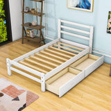 Twin Wooden Platform Bed with Storage and Headboard