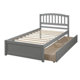 Twin Platform Bed Frame with Storage and Headboard - [Wood, Drawers]