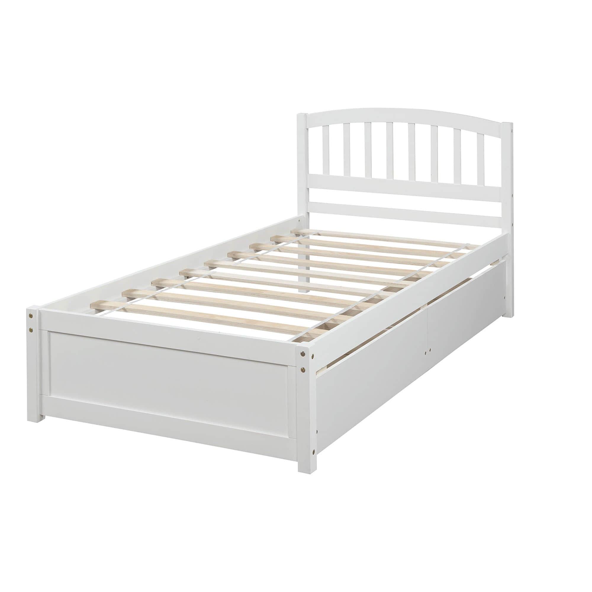 Twin Platform Bed Frame with Storage and Headboard - [Wood, Drawers]