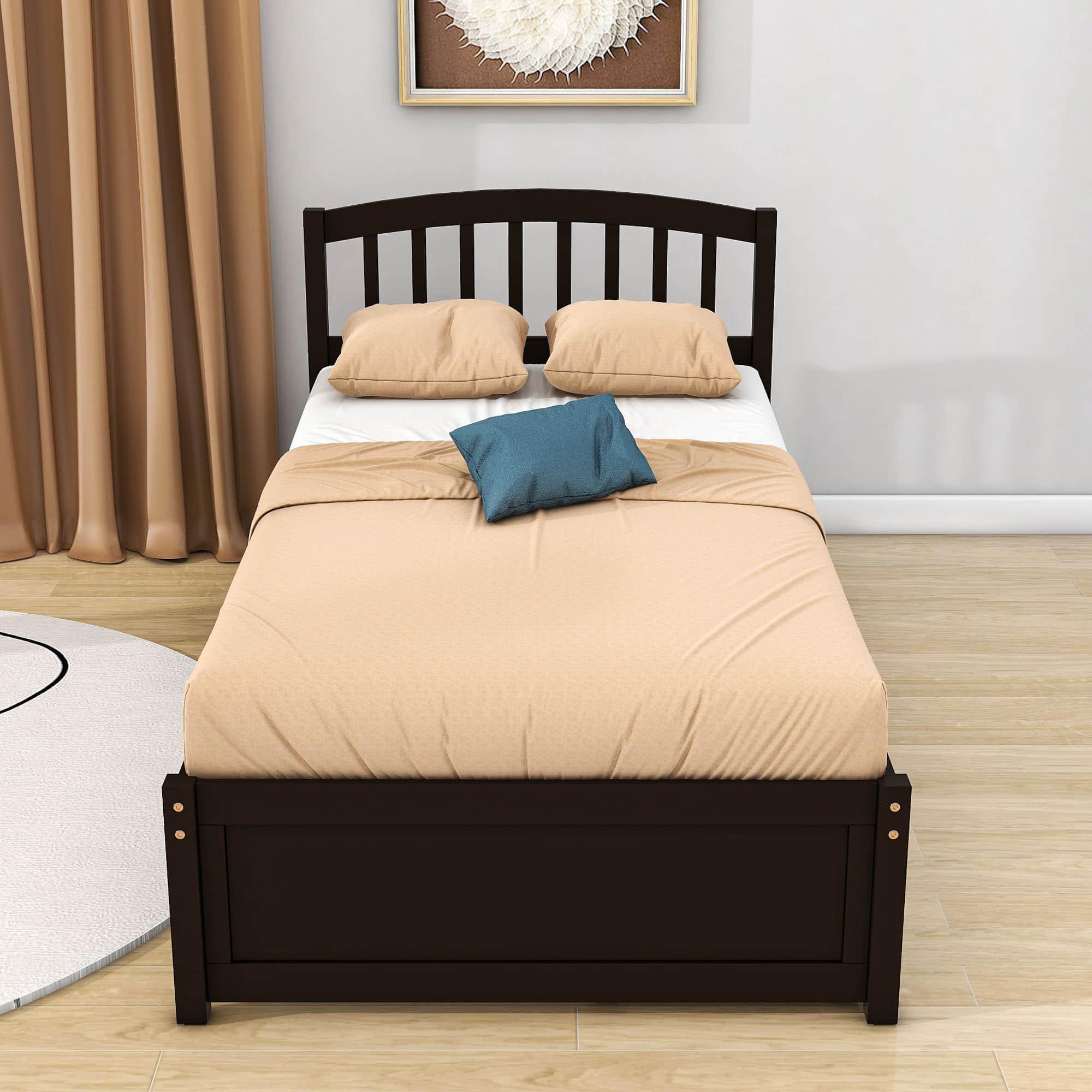 Twin Platform Bed Frame with Storage and Headboard - [Wood, Drawers]