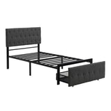 Metal Twin Size Upholstered Storage Bed with Headboard and Drawer