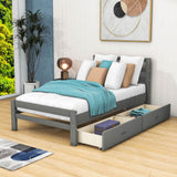 Twin Wooden Platform Bed with Storage and Headboard