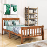 Wood Twin Size Sleigh Platform Bed Frame with Headboard