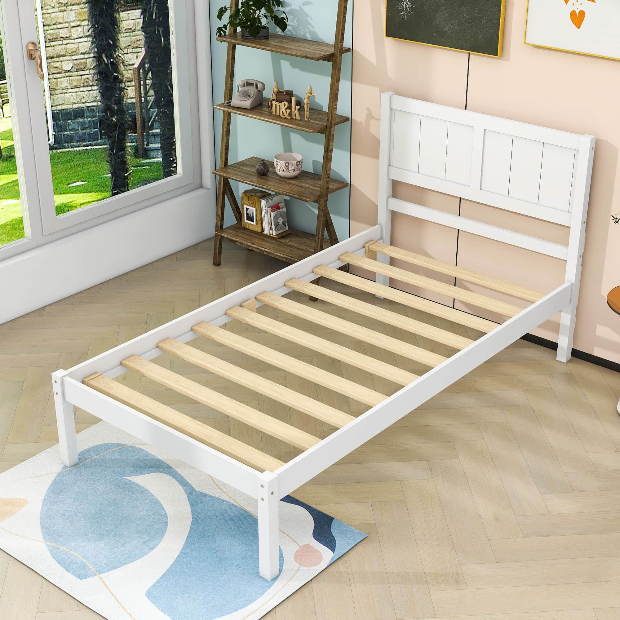 Twin Wooden Platform Bed with Headboard