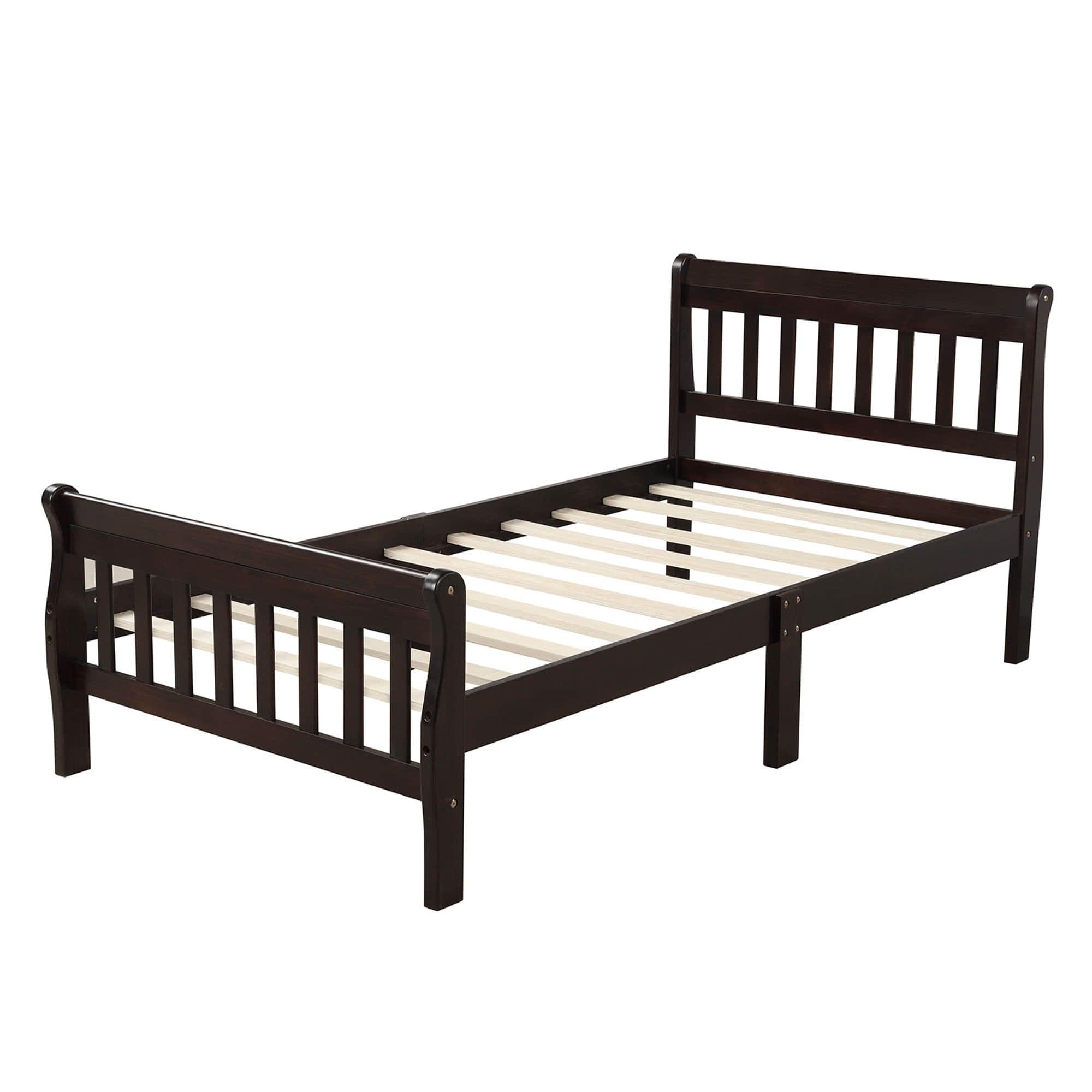 Wood Twin Size Sleigh Platform Bed Frame with Headboard