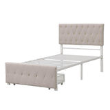 Metal Twin Size Upholstered Storage Bed with Headboard and Drawer