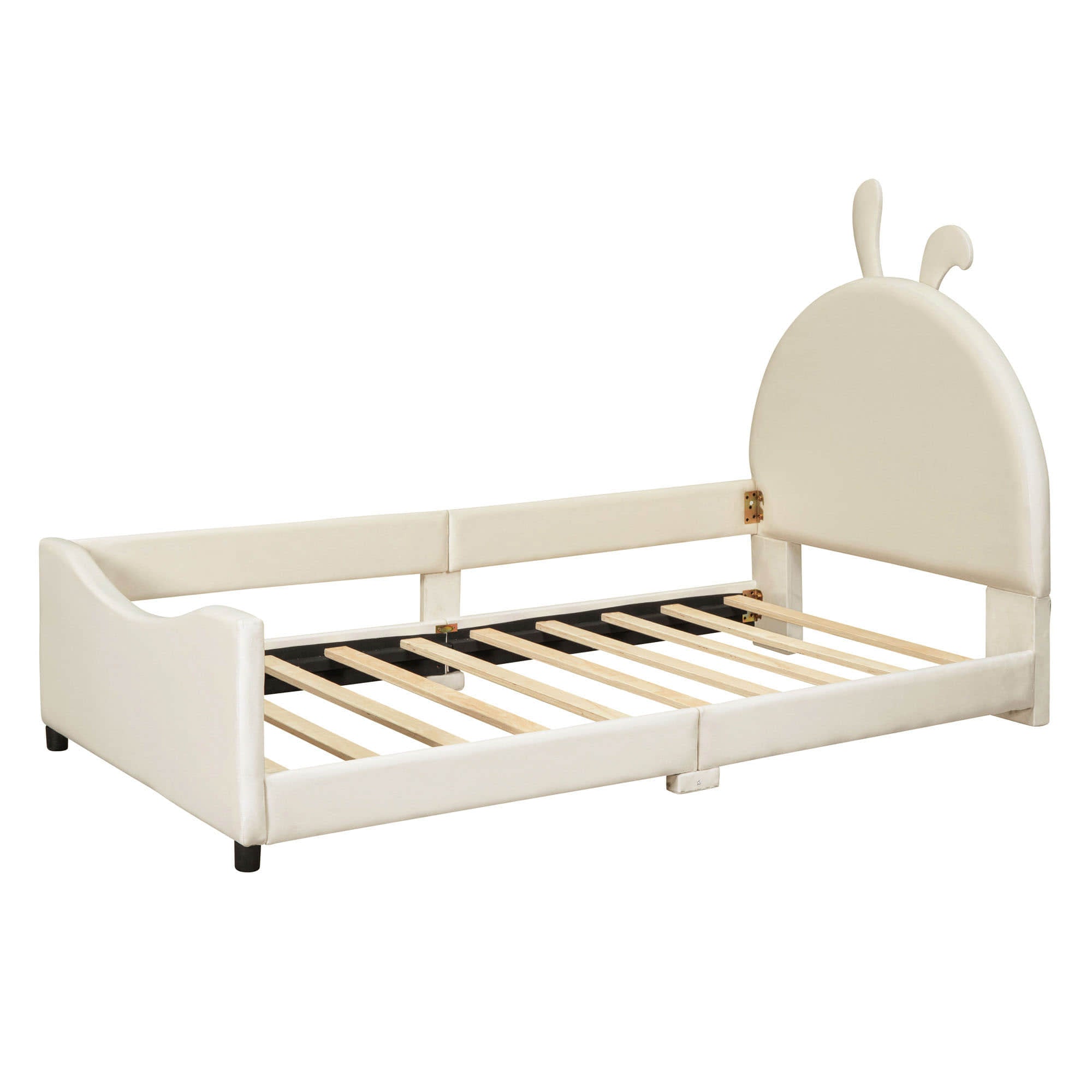 Cute Twin Size Low Profile Upholstered Toddler Bed with Rails