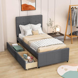 Twin Linen Upholstered Platform Bed with Storage and Headboard