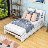 Twin Wooden Platform Bed with Storage and Headboard