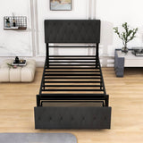 Metal Twin Size Upholstered Storage Bed with Headboard and Drawer