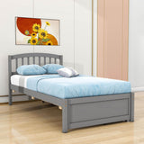 Twin Platform Bed Frame with Storage and Headboard - [Wood, Drawers]