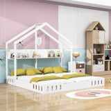 White Double Shared Twin Size House Toddler Floor Bed Frame with Rails