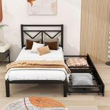 Metal Black Twin Platform Bed with Headboard and Storage