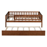 Wooden Twin Low Kids Bed with Twin Size Trundle and Rails