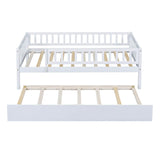 Wooden Twin Low Kids Bed with Twin Size Trundle and Rails