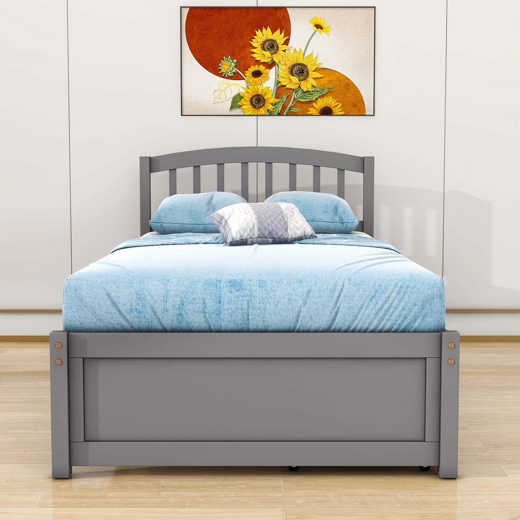 Twin Platform Bed Frame with Storage and Headboard - [Wood, Drawers]