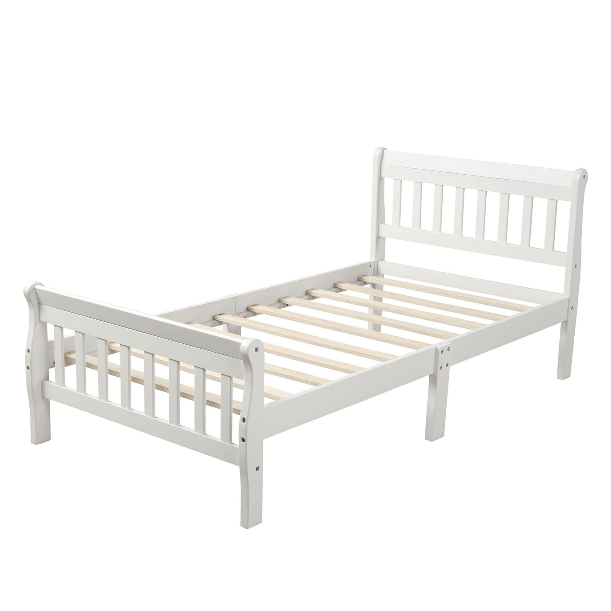 Wood Twin Size Sleigh Platform Bed Frame with Headboard