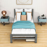 Twin Wooden Platform Bed with Storage and Headboard