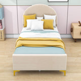 Velvet Upholstered Twin Bed Frame with Headboard for Kids, Adults