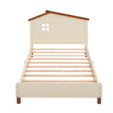 Twin Wood Girls Platform Bed with House-Shaped Headboard