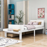 Twin Kids Bed Frame with Headboard and Footboard Bench, Storage