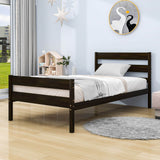 Wooden Twin Bed Frame with Slat Headboard and Footboard