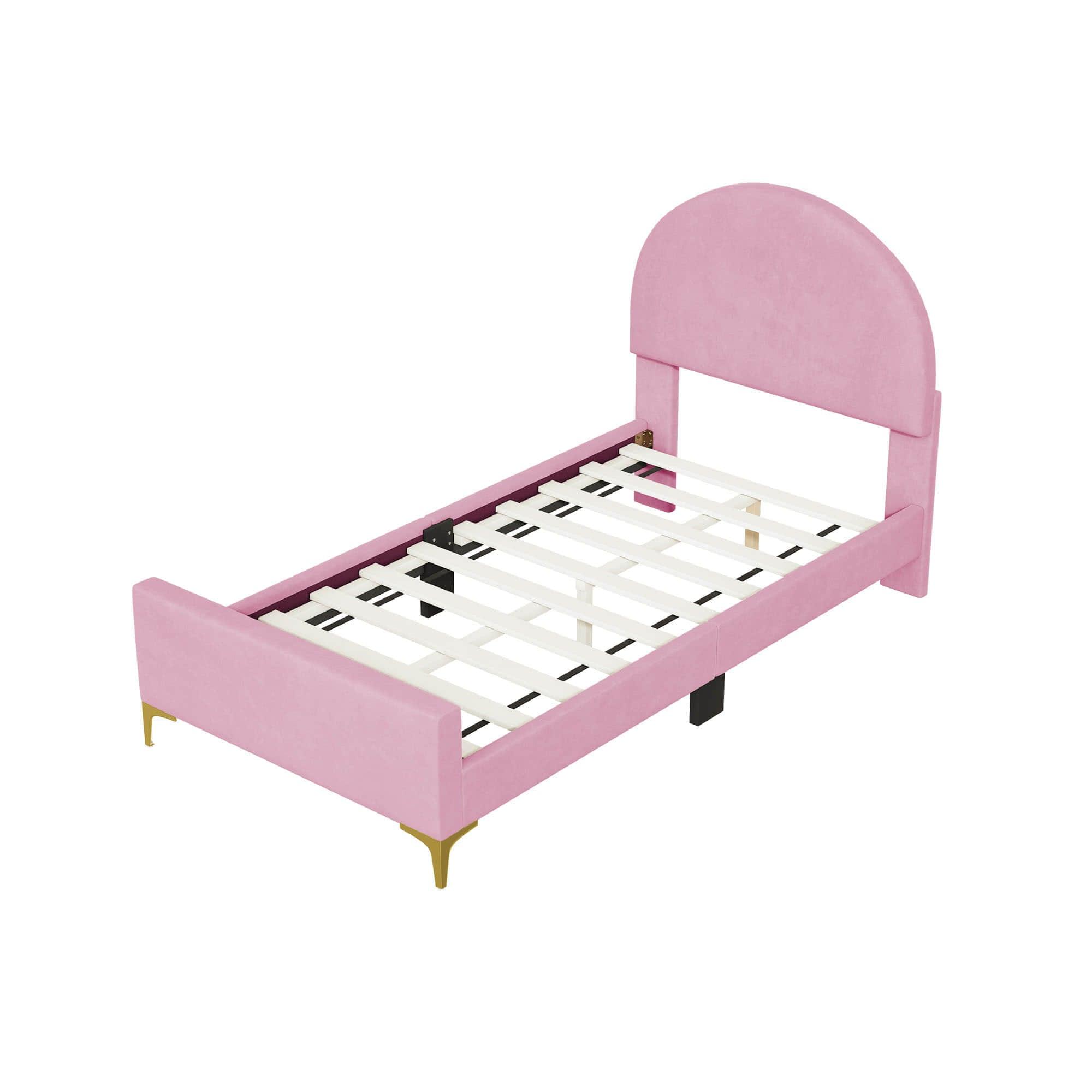 Velvet Upholstered Twin Bed Frame with Headboard for Kids, Adults