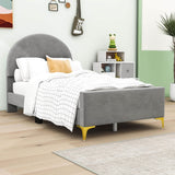 Velvet Upholstered Twin Bed Frame with Headboard for Kids, Adults