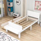 Twin Kids Bed Frame with Headboard and Footboard Bench, Storage