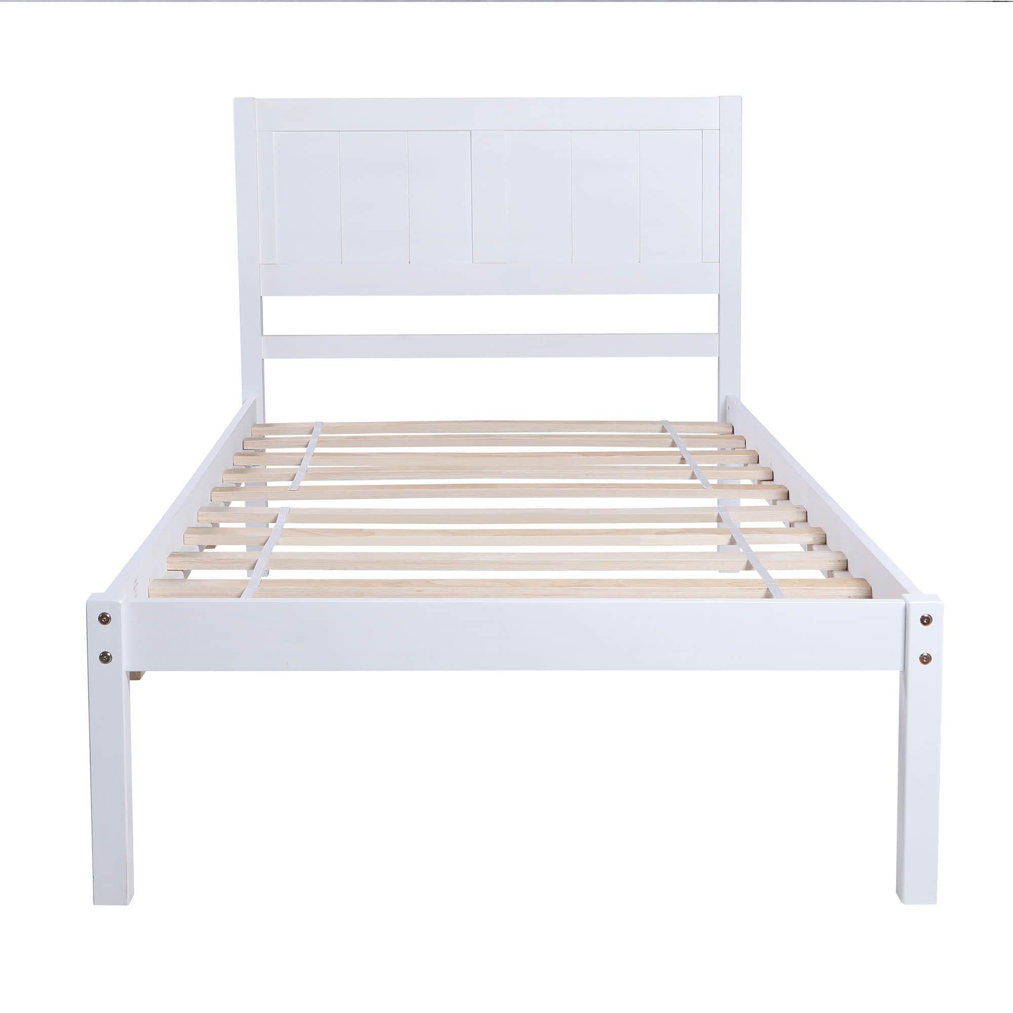 Twin Wooden Platform Bed with Headboard