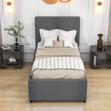 Twin Upholstered Platform Bed with Headboard and Trundle - [Linen]