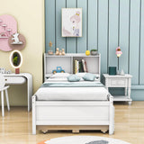 Wood Twin Captains Bed with Storage and Headboard, Twin Trundle Bed