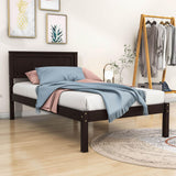 Wood Twin Size Vintage Platform Bed Frame with Headboard