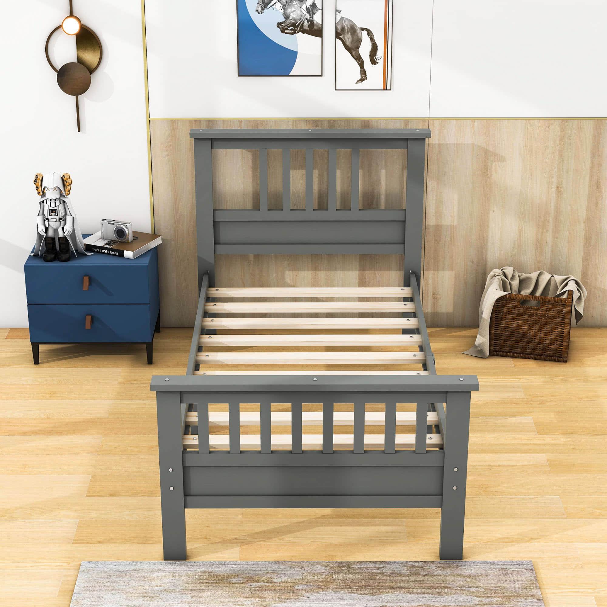 Wood Twin Platform Bed with Headboard and Footboard