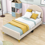 Velvet Upholstered Twin Bed Frame with Headboard for Kids, Adults