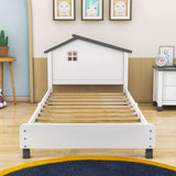 Twin Wood Girls Platform Bed with House-Shaped Headboard