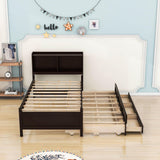 Wood Twin Captains Bed with Storage and Headboard, Twin Trundle Bed