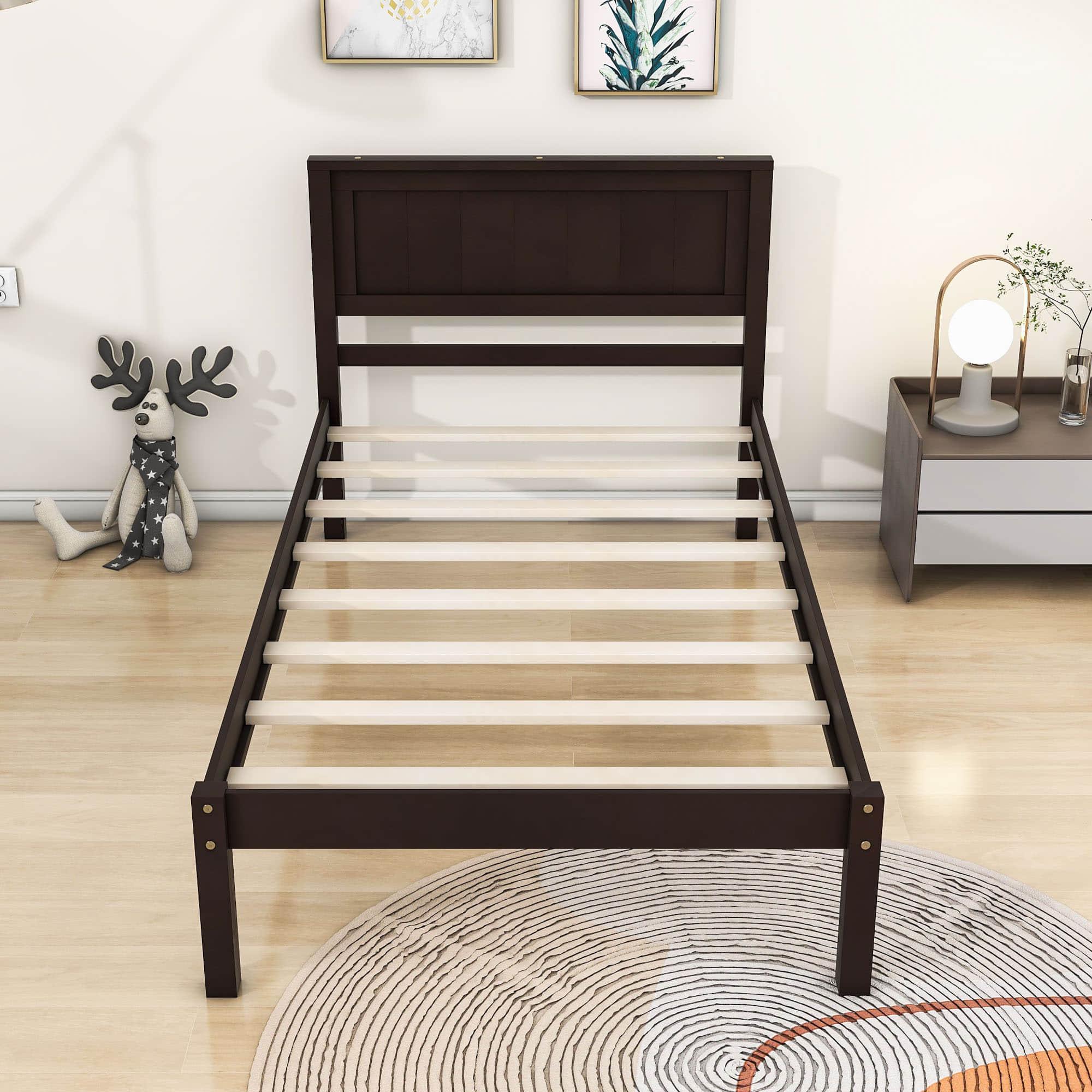 Wood Twin Size Vintage Platform Bed Frame with Headboard