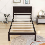 Wood Twin Size Vintage Platform Bed Frame with Headboard