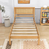 Wood Twin Size Vintage Platform Bed Frame with Headboard