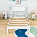 Wood Twin Size Vintage Platform Bed Frame with Headboard